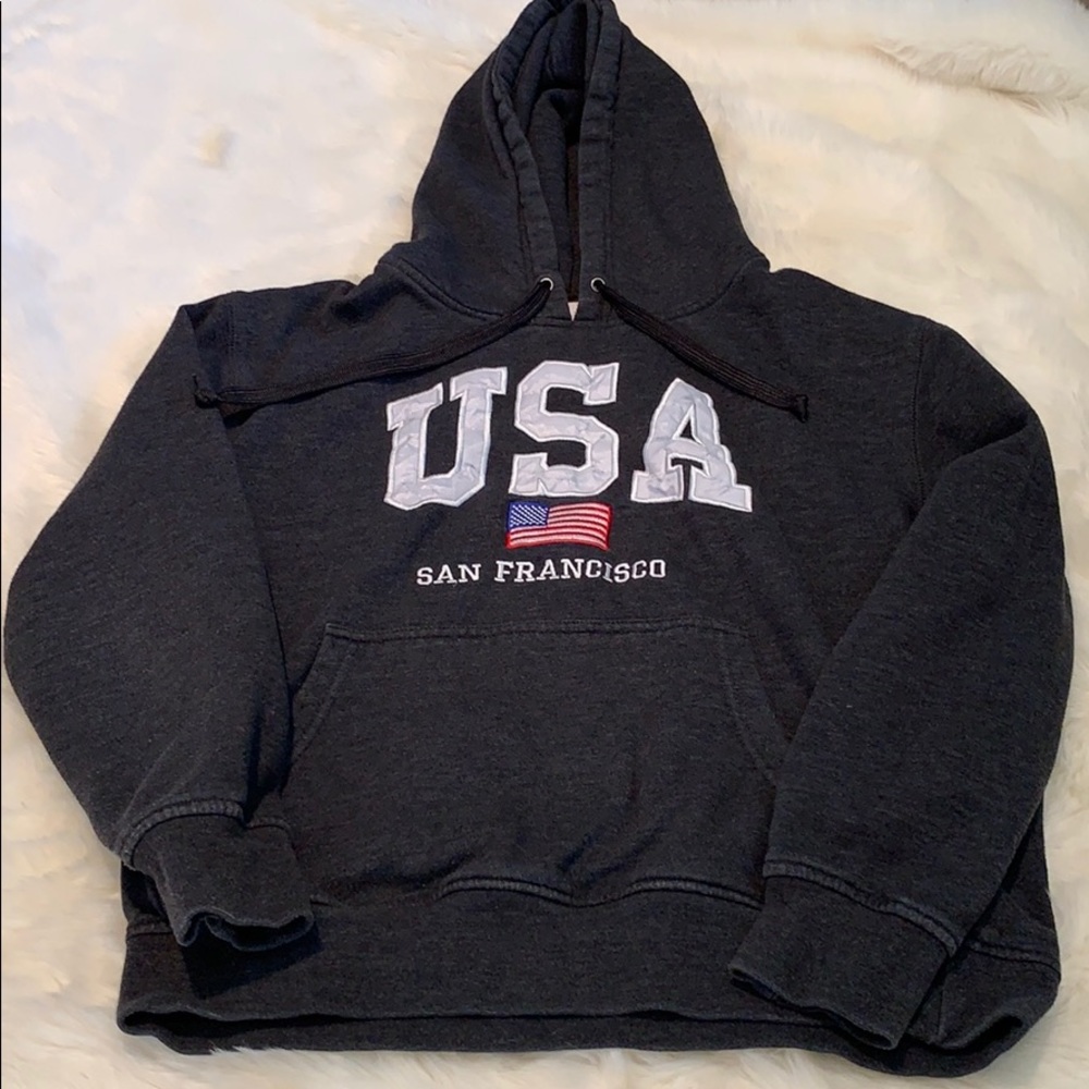 USA Flag San Francisco Grey Hooded Sweatshirt Sm